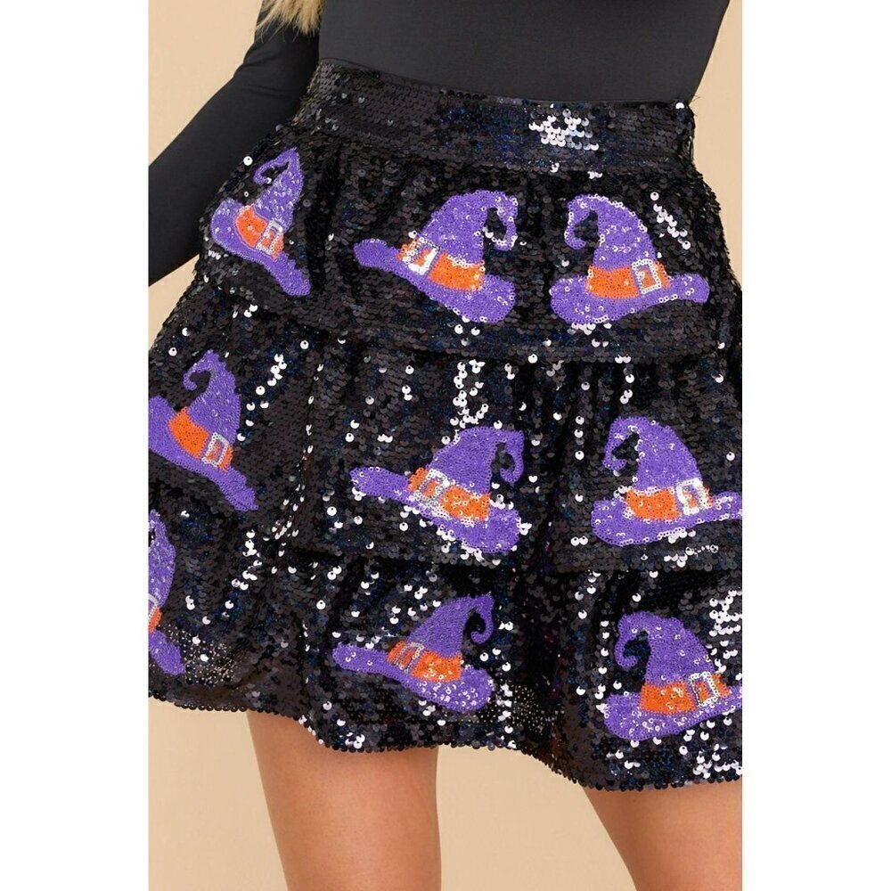 Feelin' Witchy Sequin Witch Hat Skirt in Black - Picture 9 of 10